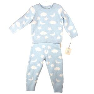Cloud Island Toddler 24M Blue Celestial Moon Star Fuzzy Knit Pajama Set NWT cozy